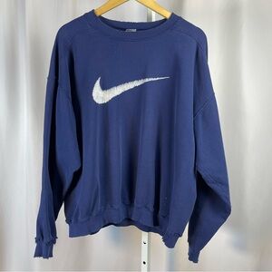Vintage Nike Large 90's Pullover Sweatshirt Cetner Swoosh Thrashed Solid